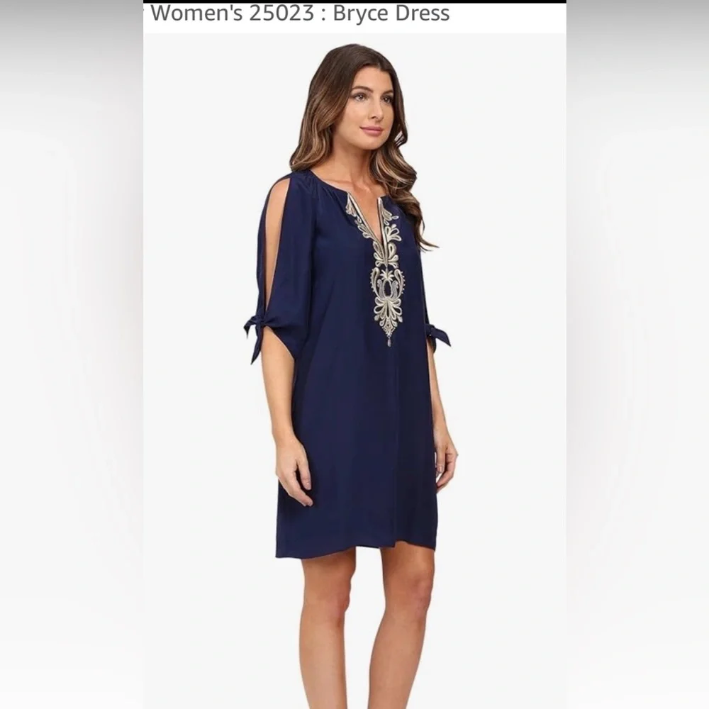 Lilly Pulitzer NWT Navy & Gold Embroidery Stitching with Pink label Size Medium - Picture 2 of 15